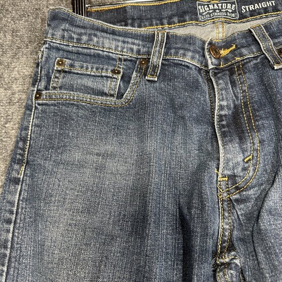 Levis Signature Jeans Mens 30 Blue Cotton Pockets Straight Leg Grunge Outdoor - Picture 4 of 10